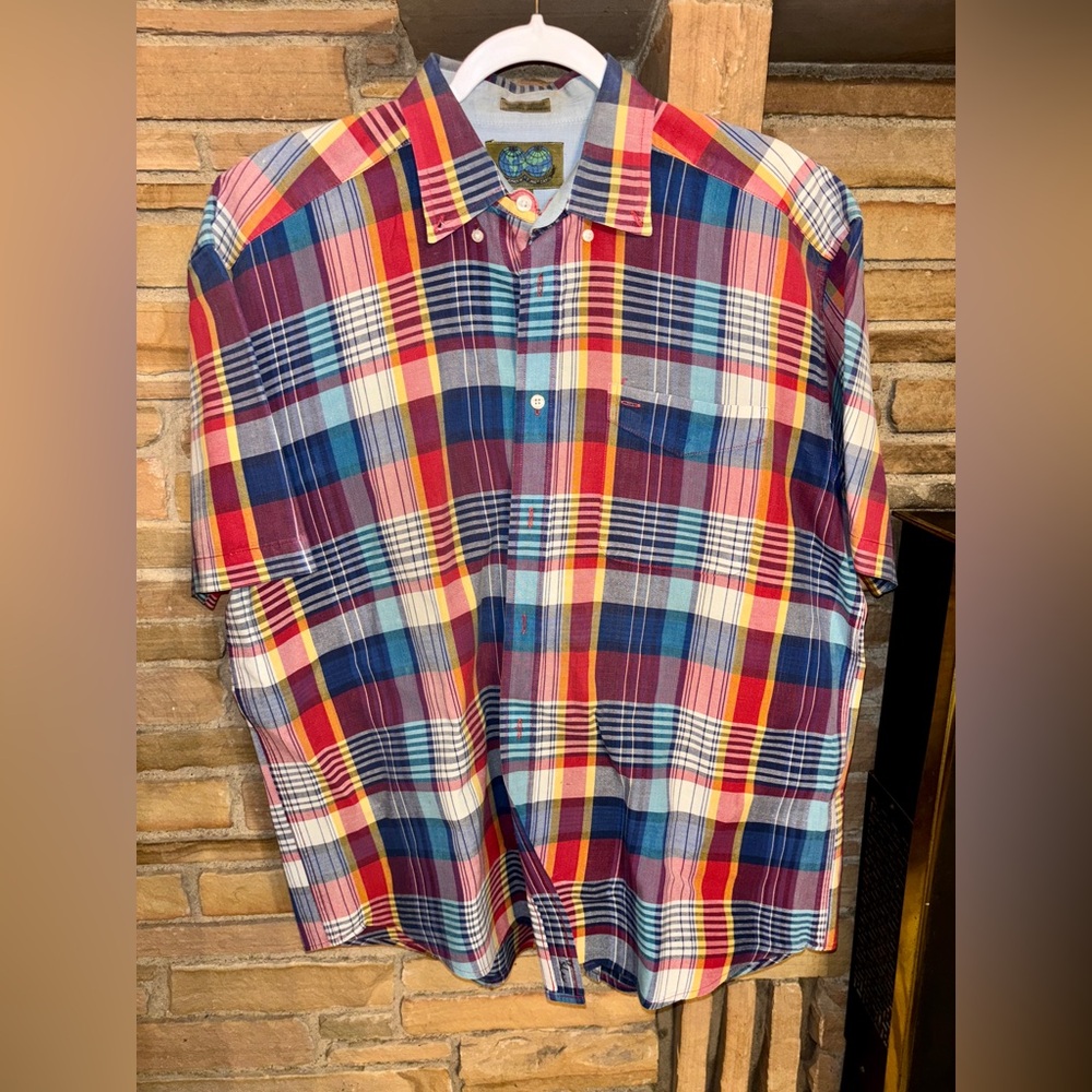 Native Habitat Planet Earth Shirt Mens L Starched Plaid Button Up‎